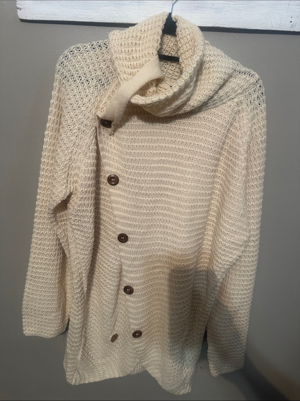Simply Southern Cream Button-Front Knit Cardigan with Funnel Collar